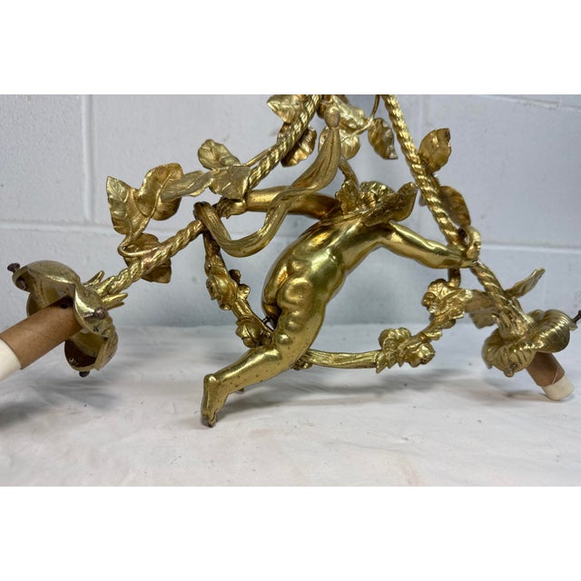 Bronze Antique Ornate Gilt Bronze Cherub Angel Putti Hanging Chandelier Fixture For Sale - Image 8 of 16
