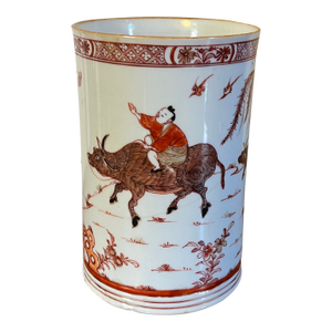 Antique 18th Century Chinese Export Porcelain Tankard Mug Decorated With Water Buffalos and Willow Tree
