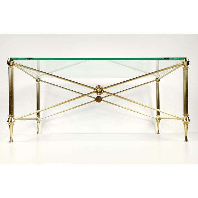 Mid-Century Modern French Hollywood Regency Coffee Table in Brass-Plated Metal with Glass Top in the style of Maison Jansen, 1960s For Sale - Image 3 of 11