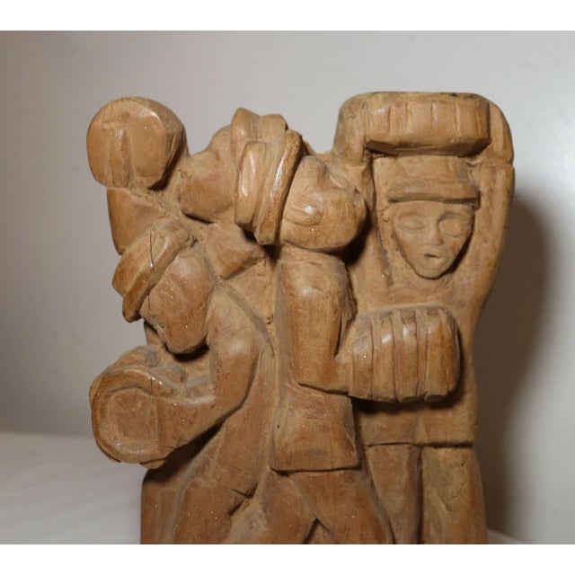 Wood Antique Folk Art Hand Carved Wood Figural Musician Band Sculpture Figure Statue For Sale - Image 7 of 9