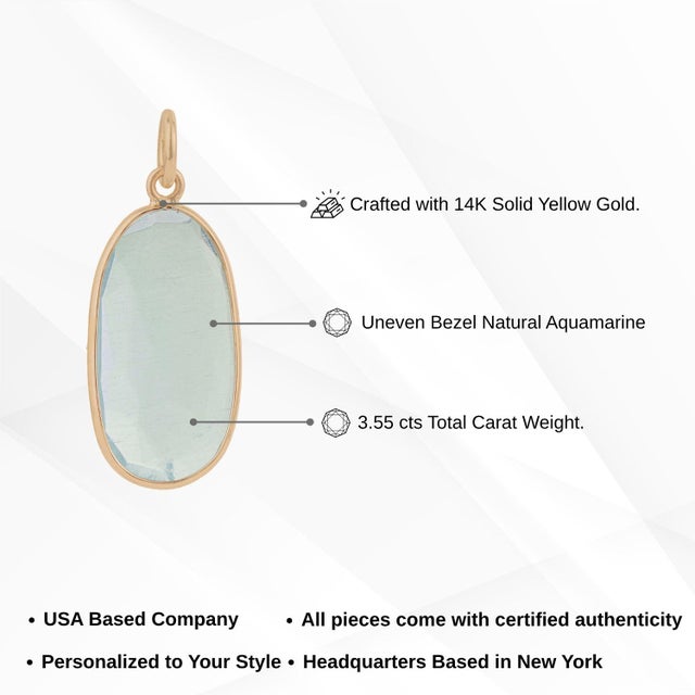 Asian Antique Style Uncut 3.55 Carat Aquamarine Pendant 14k Gold Charm Jewelry For Sale - Image 12 of 16