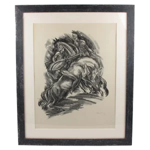 Art Deco Fantasy Illustration Charcoal Drawing Lithograph by Adolf Uzarski