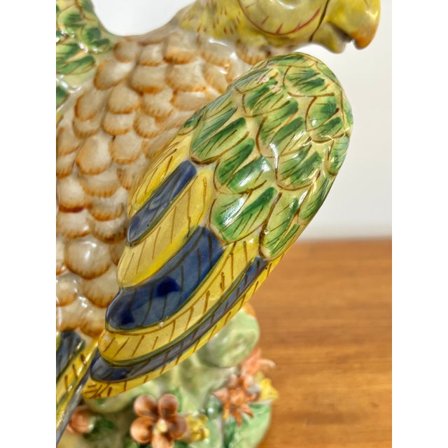 Vintage Large Majolica Porcelain Parrot Figurine For Sale - Image 12 of 14