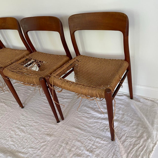1960s Four Neils Otto Moller Model 75 Danish Mid Century Teak Wooden Chairs For Sale - Image 10 of 12