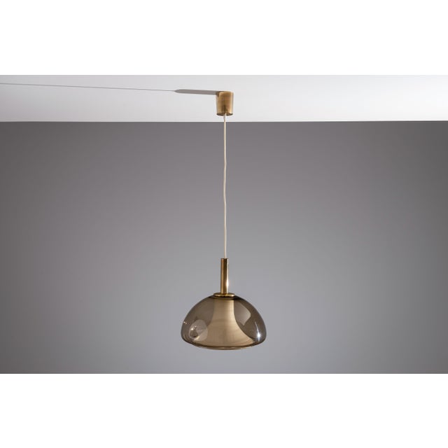 Hanging Lamp with Smoked Murano Glass and Opaline Inner Shade, 1960s For Sale - Image 6 of 14