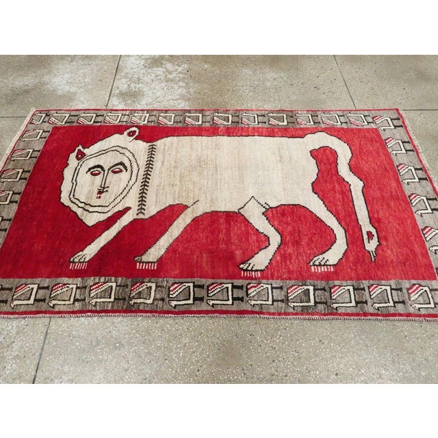 Tribal Tribal Mid-20th Century Handmade Persian Pictorial Gabbeh Accent Rug For Sale - Image 3 of 7