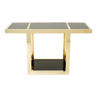 Italian Mid-Century Brass Black Opaline Console Table 1970s For Sale