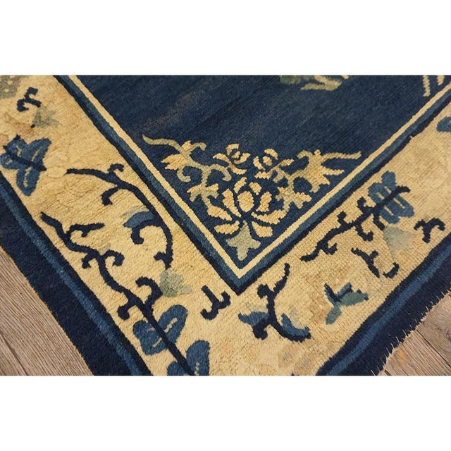 Chinese 1920s Antique Medallion Oriental Chinese Blue Wool Rectangle Knotted Small Rug For Sale - Image 3 of 12