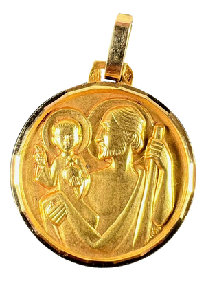 Vintage French 18 Karat Yellow Gold Saint Christopher Religious Charm Pendant, 1940s
