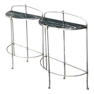 Vintage Demi-Lune Marble Top Tables - Set of 2 For Sale