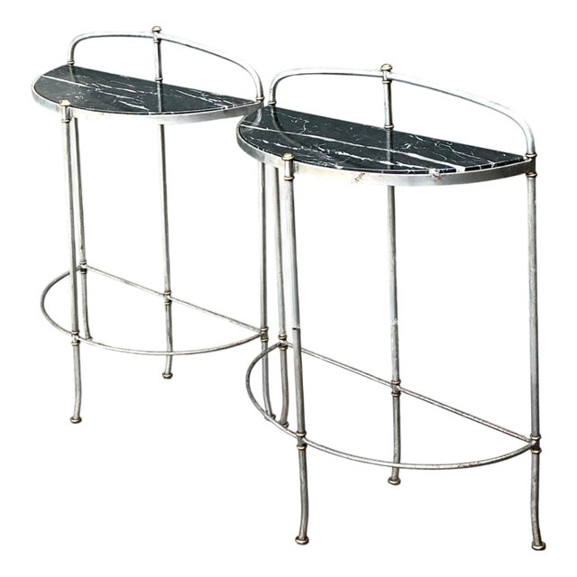 Vintage Demi-Lune Marble Top Tables - Set of 2 For Sale