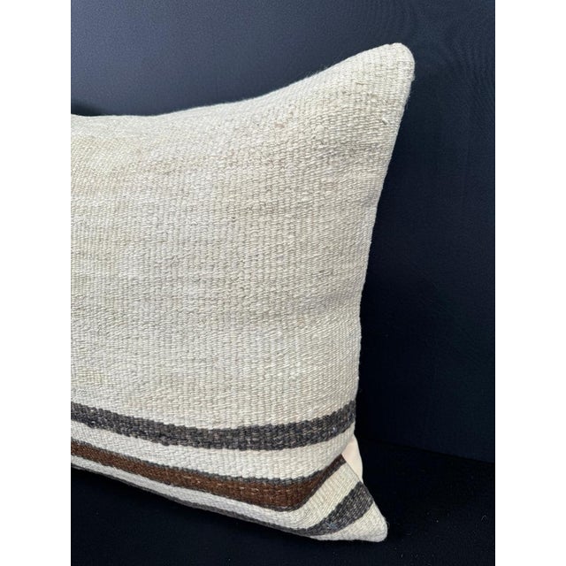 Contemporary Turkish Hemp Pillow Cushion Natural Beige Black Cushion Cover 20"x20" For Sale - Image 3 of 4