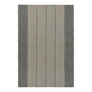 Rug & Kilim’s Contemporary Kilim With Textural Cream and Gray Stripes For Sale