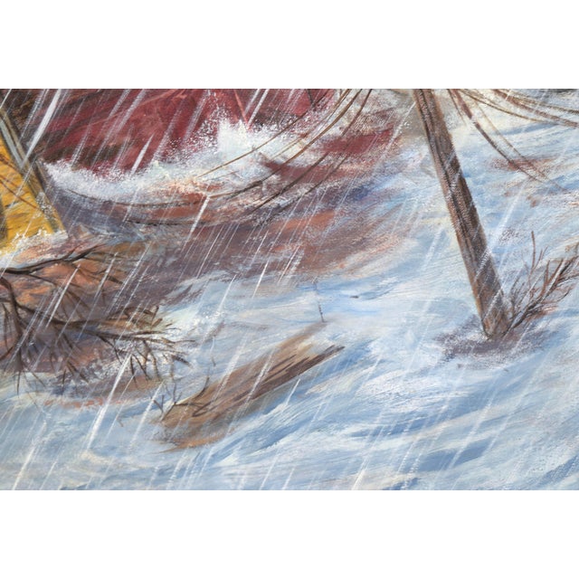 1960s The Flood Rushes in - Disaster Landscape in Acrylic on Canvas For Sale - Image 5 of 7