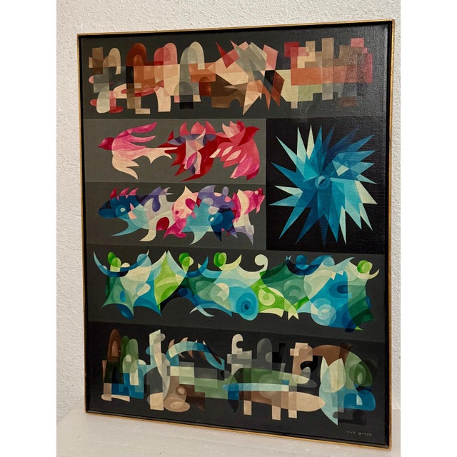 Black Morris Lazar, Large Israeli 1950's Mod Modernist Abstract Oil Painting Cubist Morris Lazar, circa 1950's 1960's For Sale - Image 8 of 9