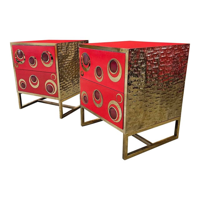 1980s Glass and Brass Bedside Tables, 1980s, Set of 2 For Sale - Image 5 of 6