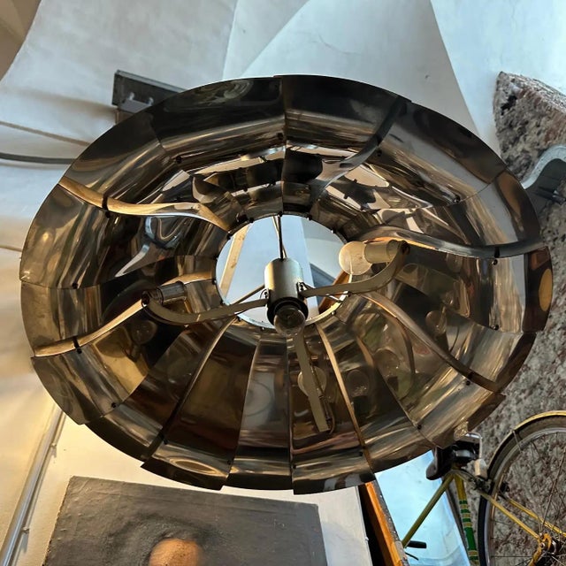 1960s Mid-Century Modern Reggiani Attributed Steel Italian Pendant For Sale - Image 10 of 10