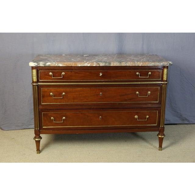 Louis XVI Tan Commode with Marble Top For Sale - Image 12 of 12