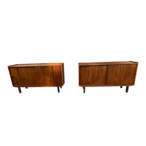 Pair of Mid Century Walnut Sliding Door Sideboards-Credenzas. 1960s Possibly by Jydsk Mobelindistry