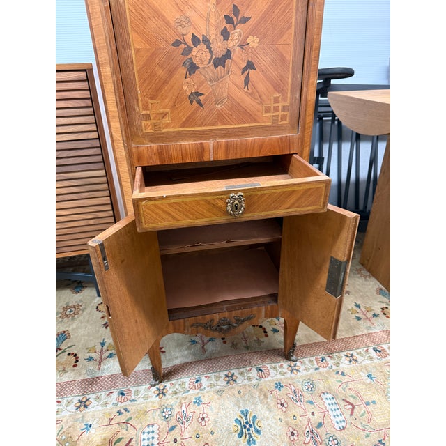 Wood Louis XVI Style Escritoire With Marquetry + Marble, 19th Century For Sale - Image 7 of 12