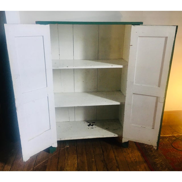 Farmhouse Kelly Green Pantry Cabinet With Shelves Chairish