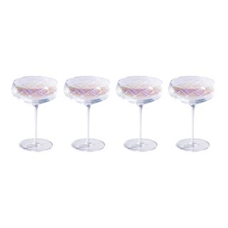 Audrey 4-Piece Set Hand Etched Coupe Glasses, Clear Luster For Sale