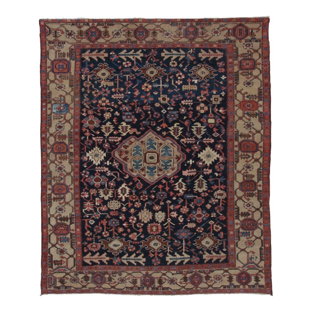 Antique Persian Heriz Rug in Colorful Geometric Motifs & Medallion - Rug & Kilim For Sale