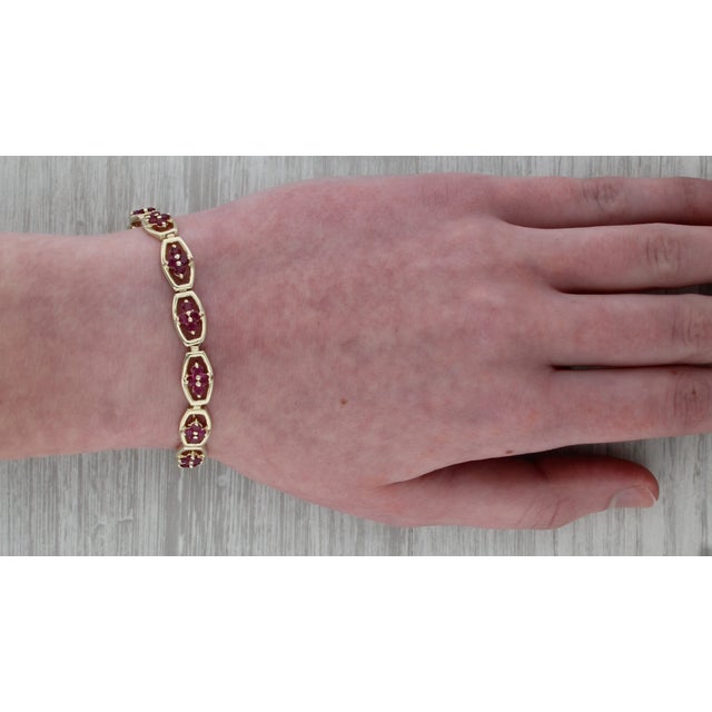 4ctw Ruby Flower Tennis Bracelet 14k Yellow Gold 7.25" 7.5mm For Sale - Image 9 of 9