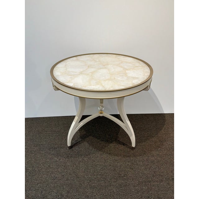 Elegant Caracole Signature The Ladies Side Table. Cream finish, graceful curved legs, accented by a small central crystal...