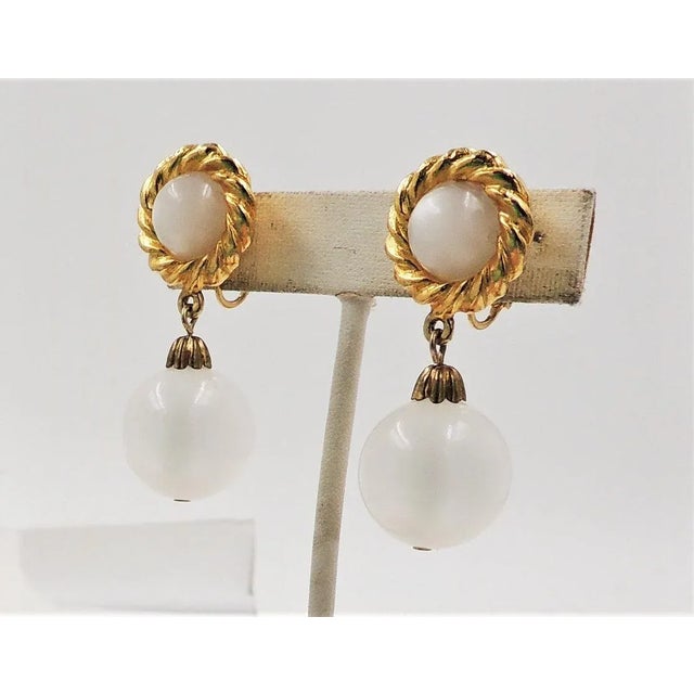 Plastic 1973 Vintage Mimi Di N Faux-Moonstone Drop Clip Earrings- 2 Pieces For Sale - Image 7 of 7