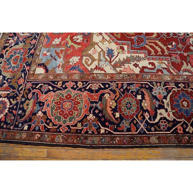 Red 1900s Red Ivory Medallion Antique n.w. Persian Serapi Rug 11'8" X 18'10" Handknotted Wool Carpet For Sale - Image 8 of 11