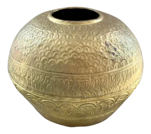 Large Hammered Brass Planter or Vase, Mid 20th Century, Indian