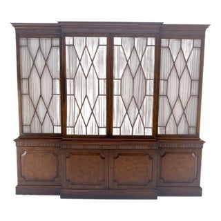 Large 8' Wide Mahogany Two Part individual Glass Panels Breakfront MINT For Sale