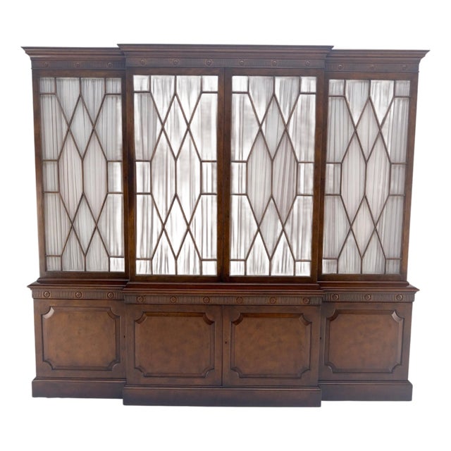 Large 8' Wide Mahogany Two Part individual Glass Panels Breakfront MINT For Sale