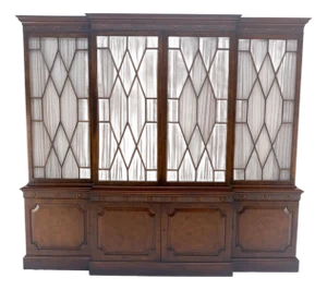 Large 8' Wide Mahogany Two Part individual Glass Panels Breakfront MINT