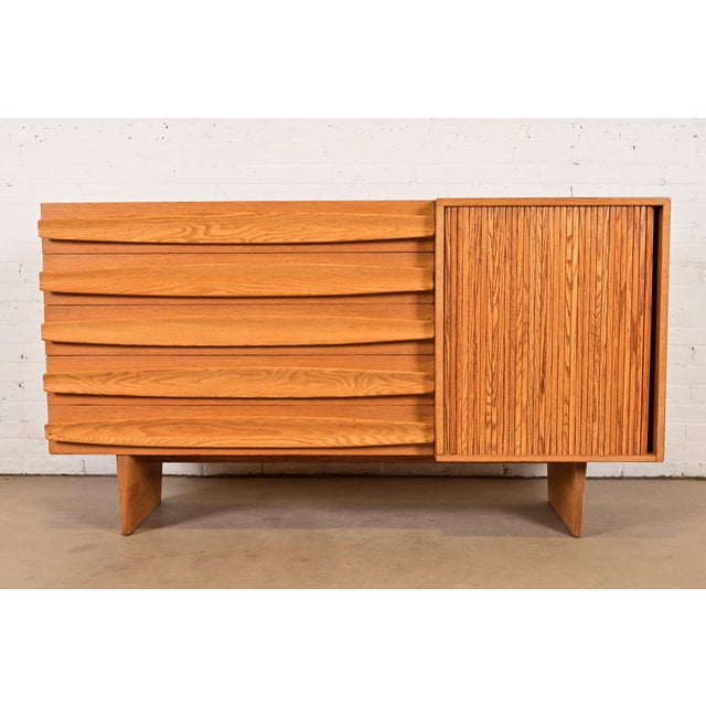 Harold Schwartz for Romweber Mid-Century Modern Sculpted Oak Tambour Door Dresser or Credenza, 1950s For Sale - Image 12 of 12
