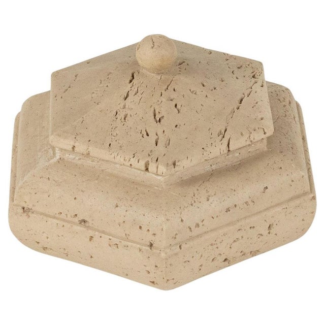 Mid-Century Hexagonal Travertine Box in the style of Fratelli Mannelli, Italy, 1970s For Sale - Image 12 of 12