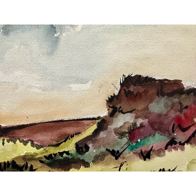 Rustic Henry Emil Salloch Original Watercolor on Paper Rolling Valley Landscape, 1962. For Sale - Image 3 of 7