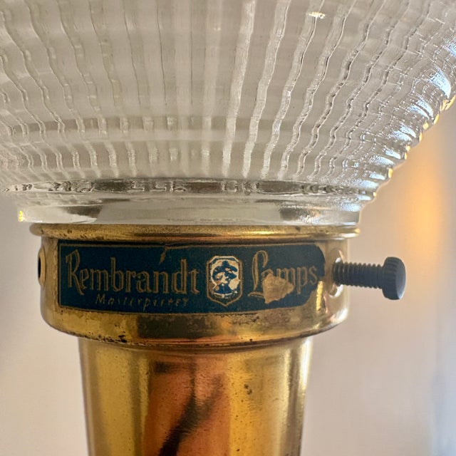 1950s Rembrandt Masterpiece Brass & Ivory Table Lamps With Original Glass Shades - a Pair For Sale - Image 9 of 14