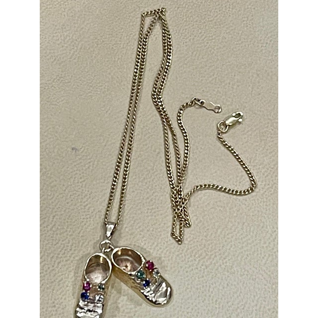 Gold Pair of Shoe Charms with Precious Stone Pendant Necklace and Yellow Gold Chain For Sale - Image 8 of 18