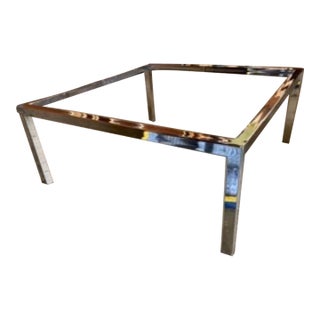 Vintage Modernist Glass and Chrome-Plated Steel Square Coffee Table For Sale