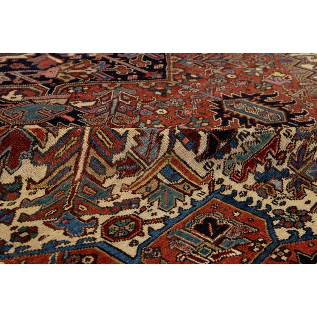 9 X 12 Antique Persian Heriz Red Wool Rug With Medallion Design For Sale - Image 4 of 11