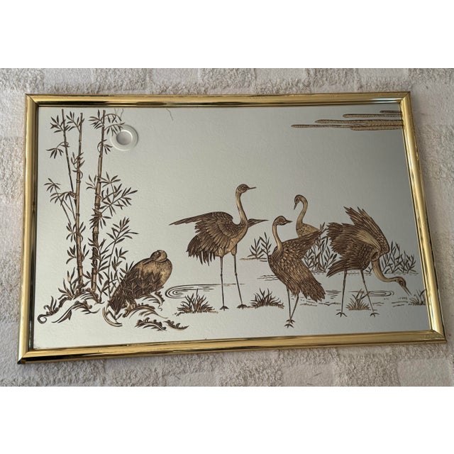 1980s Vintage 1980s Sharon Concept by Reliable Mfg. Co. Gold Etched Crane & Bamboo Wall Mirror — Chinoiserie Style For Sale - Image 5 of 12