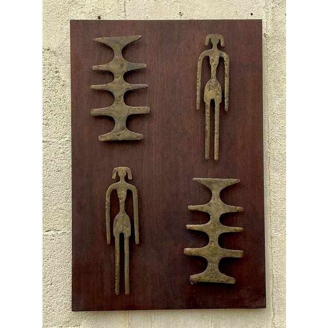 Mid 20th Century Vintage Mid-Century Modern Hammered Bronze Shapes Wall Sculpture For Sale - Image 5 of 5
