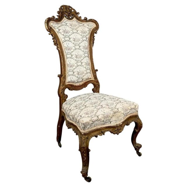 Antique Rococo Revival French Giltwood Armchair with Floral Upholstery For Sale - Image 11 of 11