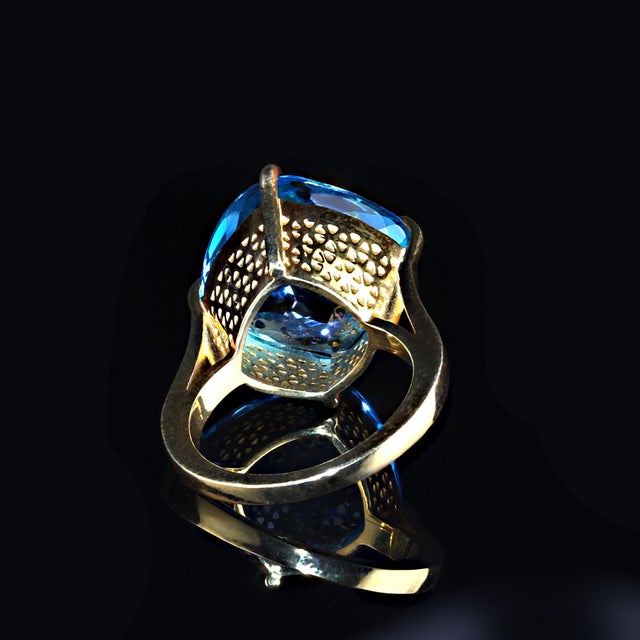 AJD Swiss Blue Topaz Antique Cushion Cut in Gold Over Sterling Ring Size 8 For Sale - Image 4 of 5