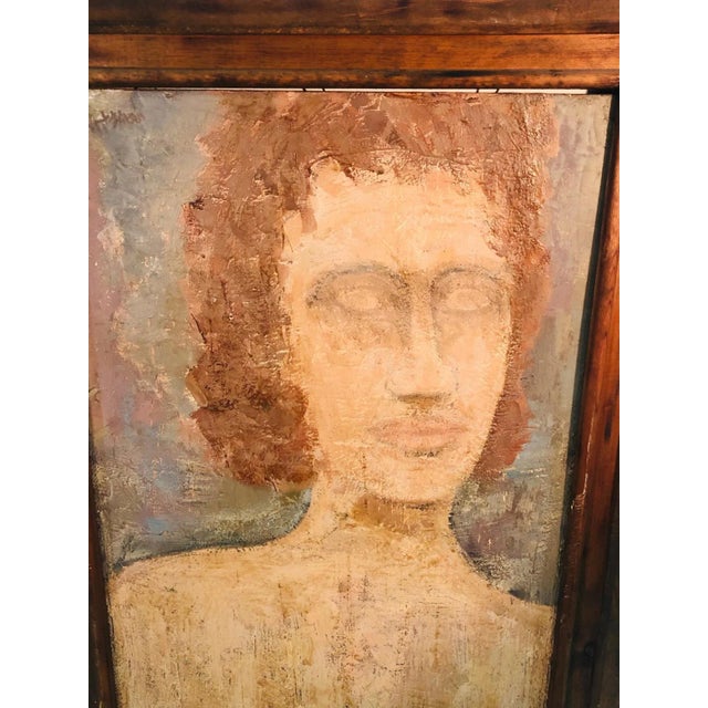 Mid 20th Century Mid 20th Century Modern Oil on Board Portrait For Sale - Image 5 of 10