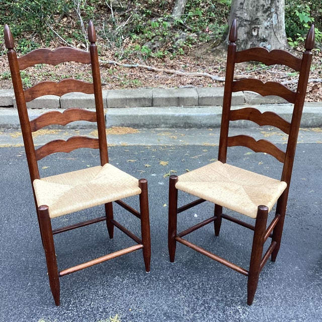 Mid 20th Century Vintage Classic Ladderback Chairs With Rush Seats For Sale - Image 5 of 6