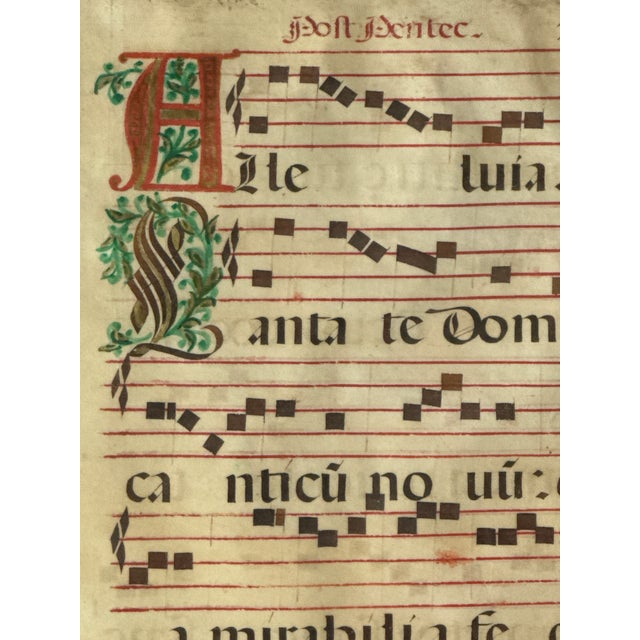 17th Century Framed Illuminated Gregorian Chant Manuscript Page With Monastic Illustrations For Sale - Image 4 of 6