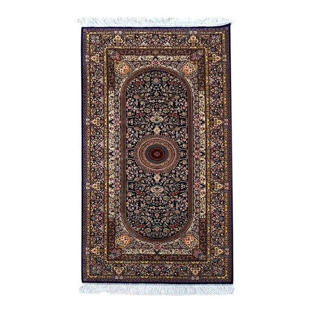 Persian Qum Silk Machine Made Rug 3’2” X 6’6” For Sale